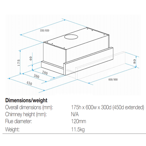 omega 60cm slideout rangehood ort6wxa
