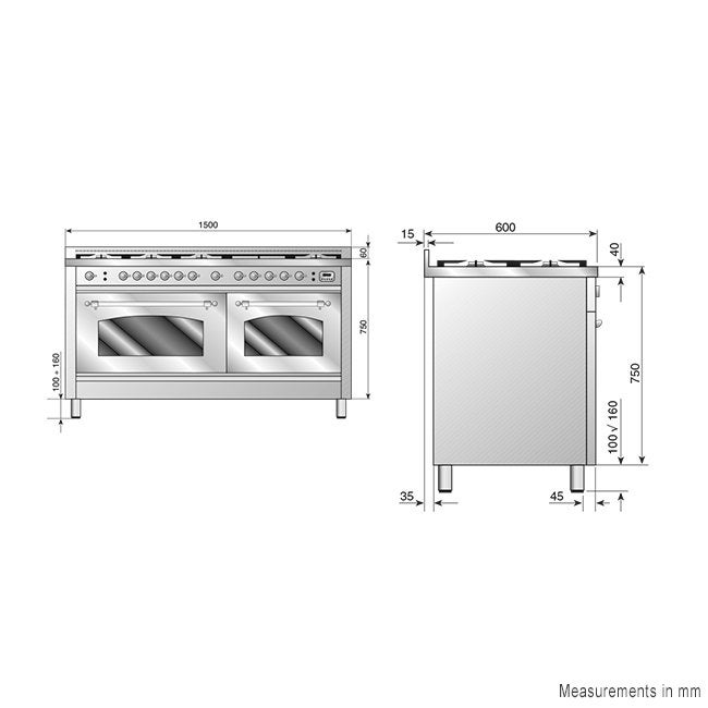 ILVE 150cm Double Electric Ovens 